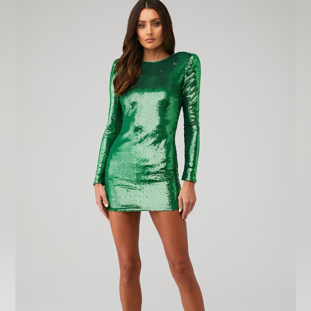 Bardot Long Sleeve Green Sequin Mini Dress Sz 12 Alessia